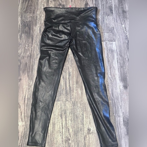 SPANX Women's Faux Leather Leggings Black XL High Waisted - Picture 2 of 4